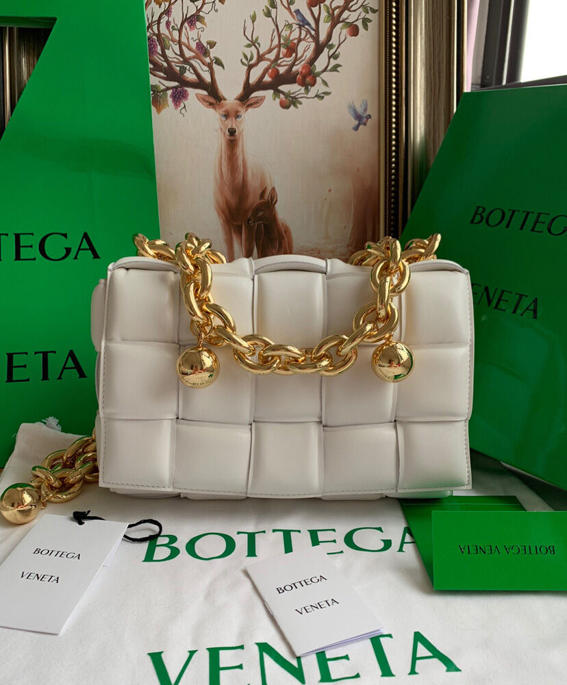 Bottega Veneta Chain Cassette Leather Cross Body Bag Cream